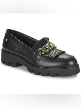 Martinelli Hermosilla Black Leather Loafers Chunky sole chain & fringed toe 9